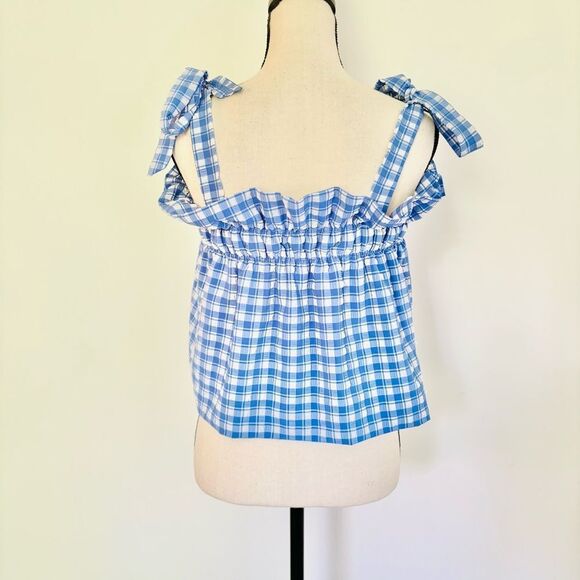 Ganni Murillo Seersucker Crop Top – Blue Plaid Gingham Swimwear, Size M - Picture 7 of 9